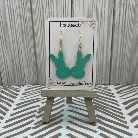 Handmade Wooden Colorful Bunny Earrings - Picture 4 of 10